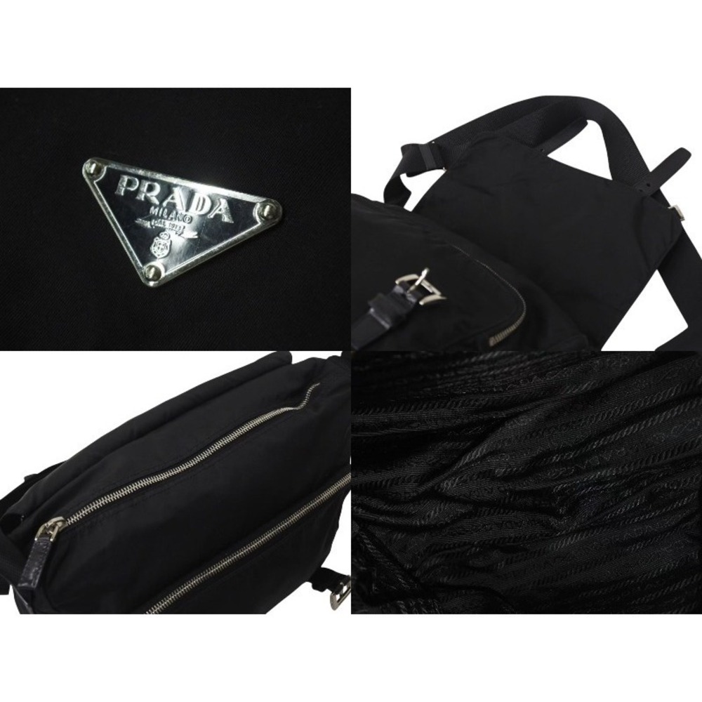 PRADA VERA Triangle Logo Shoulder Bag Messenger Leather Black - Picture 8 of 9
